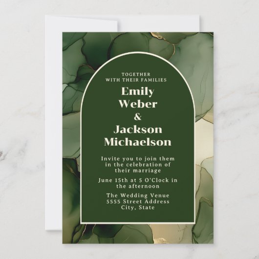 Invitation Emerald Olive Green Or Floral Arch Mariage (Devant)