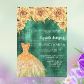 Invitation Emerald or robe florale Quinceanera luxe