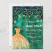 Invitation Emerald or robe robe florale luxe Quinceanera (Devant)
