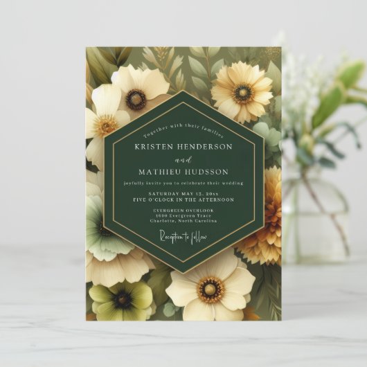 Invitation Emerald Painterly Bloom Wedding (Debout devant)