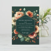 Invitation Emerald Peach Artistic Bloom Wedding (Debout devant)