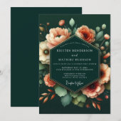 Invitation Emerald Peach Artistic Bloom Wedding (Devant / Derrière)