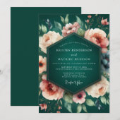 Invitation Emerald Peach Baroque Wedding (Devant / Derrière)