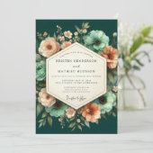 Invitation Emerald Peach Luminous Bloom Wedding (Debout devant)