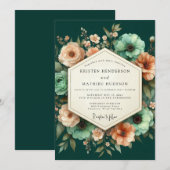 Invitation Emerald Peach Luminous Bloom Wedding (Devant / Derrière)