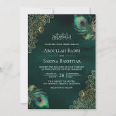 Invitation Emerald Peacock Feathers QR Code Mariage musulman (Devant)