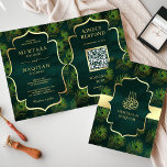 Invitation Emerald Peacock Feathers QR Code Mariage musulman<br><div class="desc">Éblouissez vos invités avec cet élégant thème islamique plié faire-part de mariage avec un beau motif et 'Bismillah' en calligraphie arabe avec QR Code pour RSVP en ligne. Ajoutez simplement les détails de votre événement sur ce modèle facile à utiliser pour en faire une invitation unique.</div>