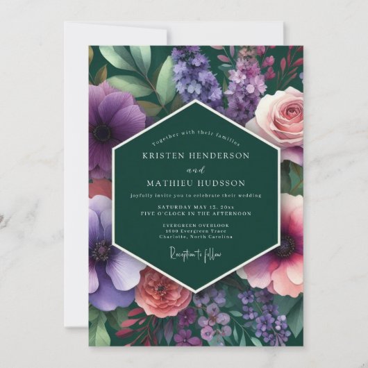 Invitation Emerald Plum Vivid Flora Wedding (Devant)