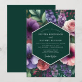 Invitation Emerald Plum Vivid Flora Wedding (Devant / Derrière)