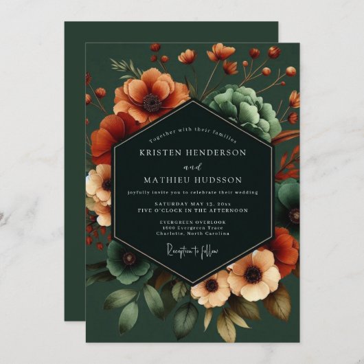 Invitation Emerald Poppy Noir Wedding (Devant / Derrière)
