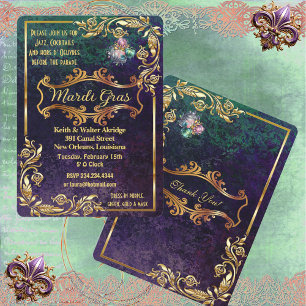 Invitation Emerald Purple Golden Mardi Gras Masquerade Party