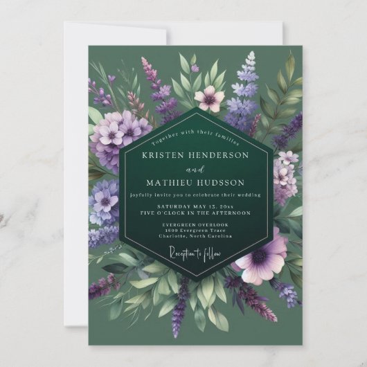 Invitation Emerald Purple Wildflower Wedding (Devant)
