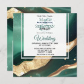 Invitation *~* EMERALD QR GREEN GOLD Agate RSVP AR66 Mariage (Devant / Derrière)