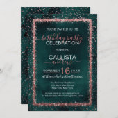 Invitation Emerald Rose Gold Sprinted Confetti Anniversaire (Devant / Derrière)