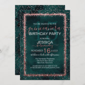 Invitation Emerald Rose Gold Sprinted Confetti Quinceañera (Devant / Derrière)