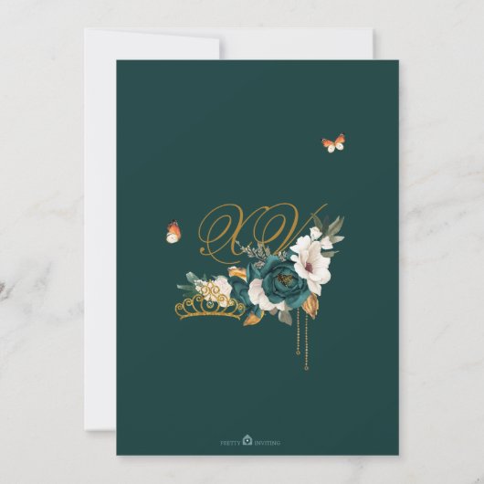 Invitation Emerald Sage Green Elegant Butterfly Quinceanera (Dos)