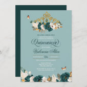Invitation Emerald Sage Green Elegant Butterfly Quinceanera (Devant / Derrière)