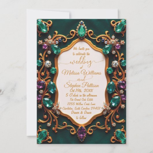 Invitation Emerald & Sapphire Mariage de luxe (Devant)