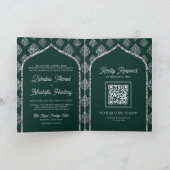 Invitation Emerald Silver Damask Arch QR Code Mariage musulma (Intérieur)
