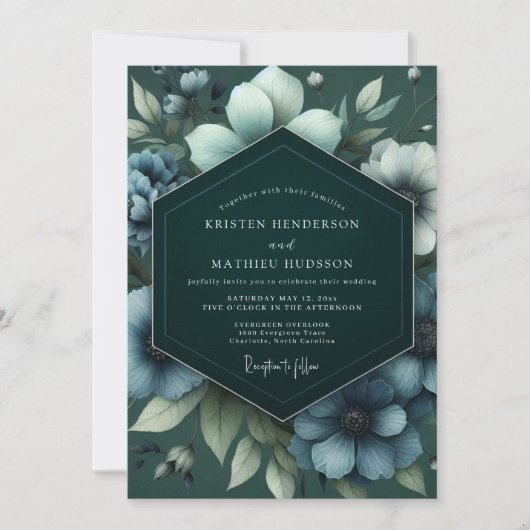 Invitation Emerald Slate Bloom Wedding (Devant)