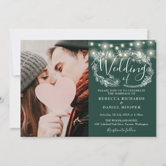 Invitation Emerald String Lights Photo Tout en un Mariage (Devant)
