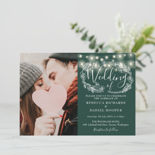 Invitation Emerald String Lights Photo Tout en un Mariage (Debout devant)