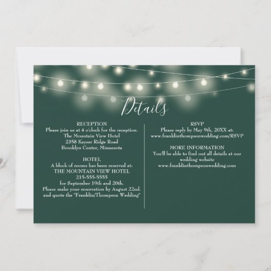 Invitation Emerald String Lights Photo Tout en un Mariage (Dos)