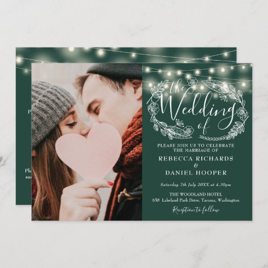 Invitation Emerald String Lights Photo Tout en un Mariage (Devant / Derrière)