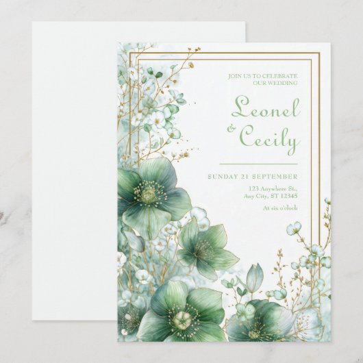 Invitation Emerald Translucent Hellebore Botanical Frame (Devant / Derrière)