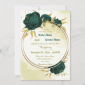 Invitation Emerald vert fleurs or feuille mariage (Devant)