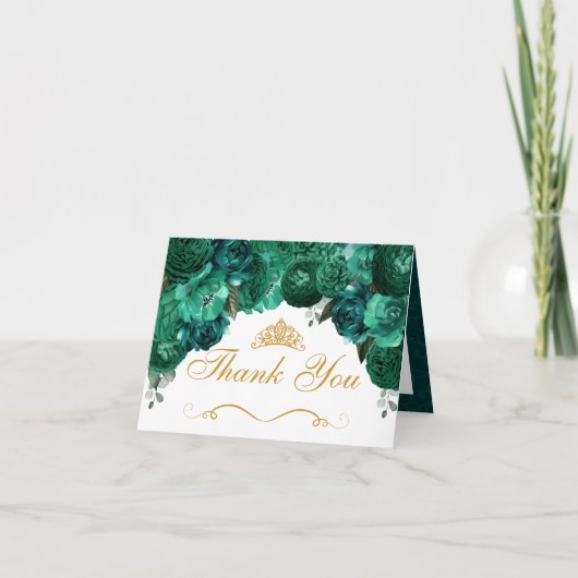 Invitation Emerald Vert Floral Quinceanera Merci (Devant)