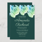 Invitation Emerald vert Rustique Rose Botanique Jardin Mariag (Devant / Derrière)