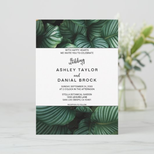 Invitation Emerald vert tropical chic Mariage floral Invitat (Debout devant)