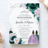 Invitation Emerald Violet Floral Twins Quinceañera Silver