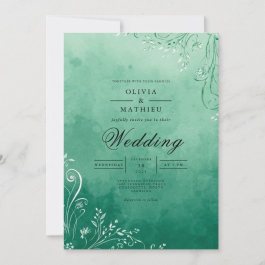 Invitation Emerald Watercolor Mariage (Devant)