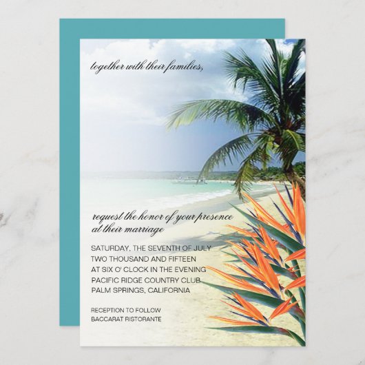 Invitation Emerald Waters Tropical Beach | eau (Devant / Derrière)