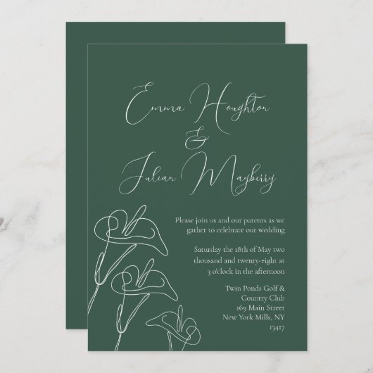 Invitation Emerald White Calla Lily Mariage (Devant / Derrière)