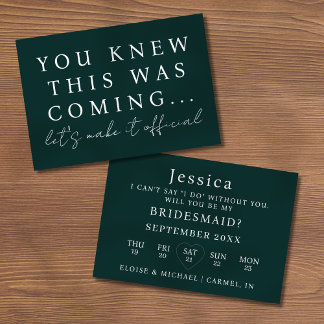 Invitation Emerald Will You Be My Bridesmaid Proposal Card