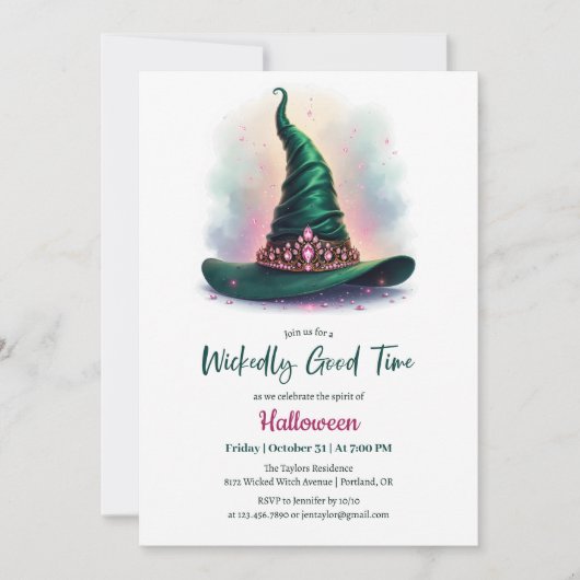 Invitation Emerald Witch Casquette Wicktly Bon Time Halloween (Devant)