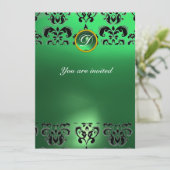 Invitation ÉMERALDE DAMASSÉ MONOGRAMME PIERRE PRÉCIEUSE verte (Debout devant)