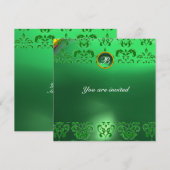 Invitation ÉMERALDE DAMASSÉ PIERRE PRÉCIEUSE MONOGRAMME vert (Devant / Derrière)