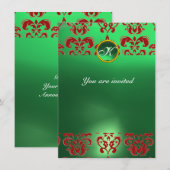 Invitation ÉMERALDE DAMASSÉ PIERRE PRÉCIEUSE MONOGRAMME vert (Devant / Derrière)