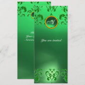 Invitation ÉMERALDE DAMASSÉ PIERRE PRÉCIEUSE MONOGRAMME vert (Devant / Derrière)