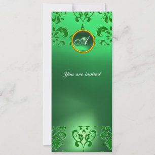 Invitation ÉMERALDE DAMASSÉ PIERRE PRÉCIEUSE MONOGRAMME vert