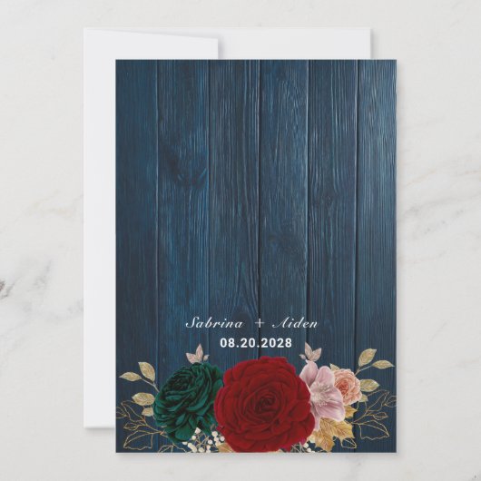 Invitation Émeraude Bourgogne automnale Mariage en bois vert (Dos)