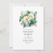 Invitation Emeraude, crème et Mariage Floral Or (Devant)