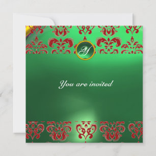 Invitation ÉMERAUDE DAMAS GEMME PIERRE MONOGRAMME vert rouge