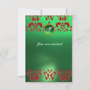 Invitation ÉMERAUDE DAMAS GEMME PIERRE MONOGRAMME vert rouge