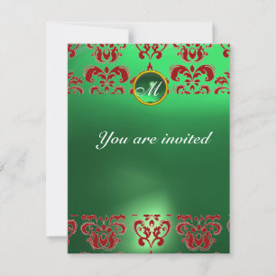 Invitation ÉMERAUDE DAMAS GRENAT PIERRE MONOGRAMME vert rouge