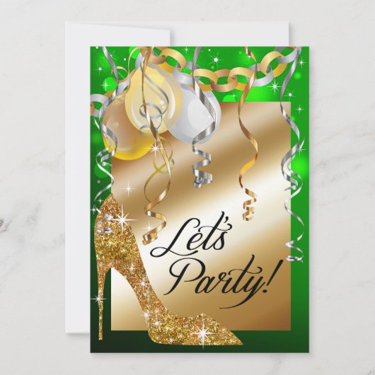 Invitation Émeraude d'anniversaire de ballons de stylet de (Devant)